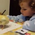 niña llama la atención a pollito.
