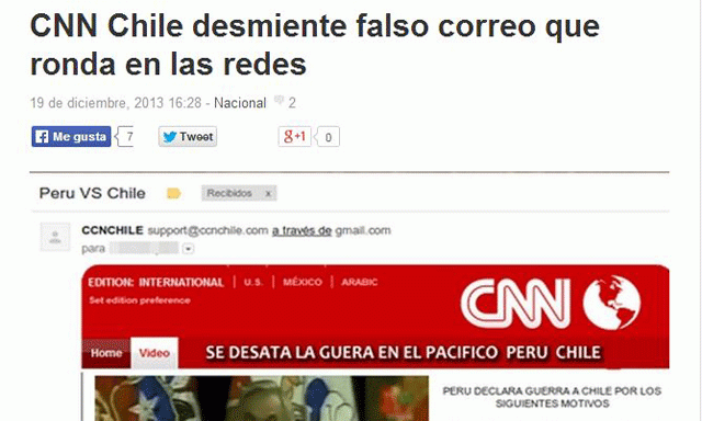 “Guerra entre Perú y Chile” se anuncia en falso correo de CNN