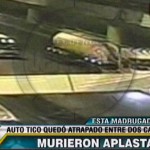 Cisterna aplastó a taxi contra camión y murieron dos