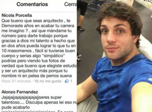La discusión virtual habría empezado luego de que un usuario de Facebook habría realizado un comentario en la cuenta de una amiga en común con Porcella.
