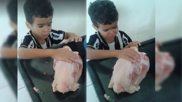 VÍDEO: niño ruega a su madre que no cocine al pollo